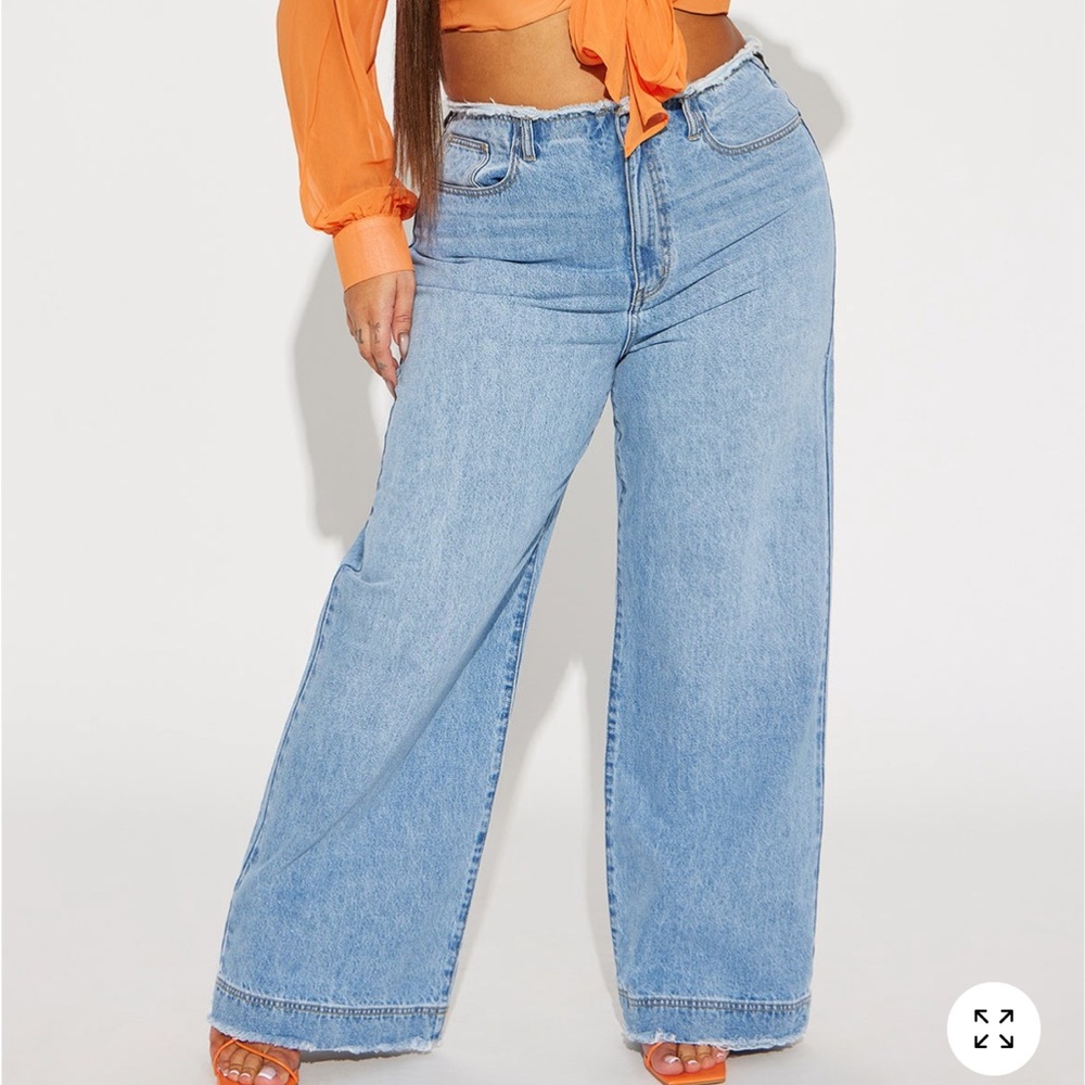 In Your Dreams Cut Off Waistband Baggy Jean - Medium Wash